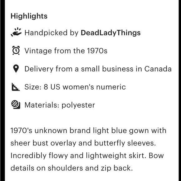 🥰🎁SOLD🎉👍Vintage 1970s Pale blue gown sheer overlay butterfly sleeves. US8. - Picture 8 of 8